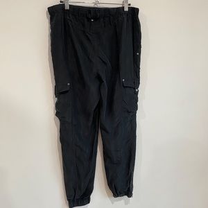 7 For All Mankind Black Silk Cropped Cargo Jogger Pant